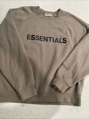 ESSENTIALS Men's Crewneck Sweatshirt in Taupe/Charcoal Logo